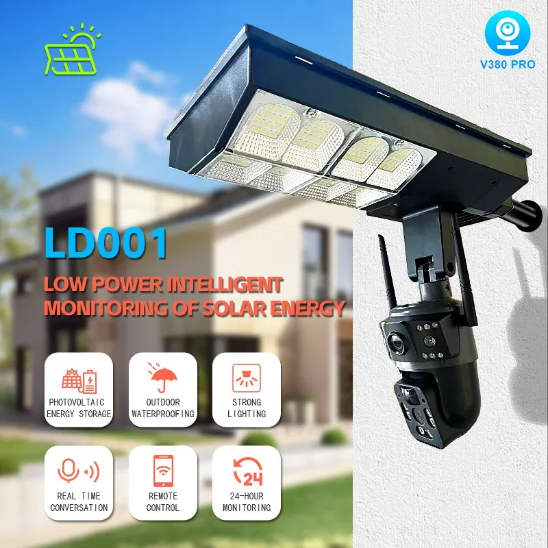 Caméra Solaire 4G V380 Pro 4.0MP – Éclairage Public Solaire Intégré, PTZ Extérieur, Interphone Bidirectionnel image 1
