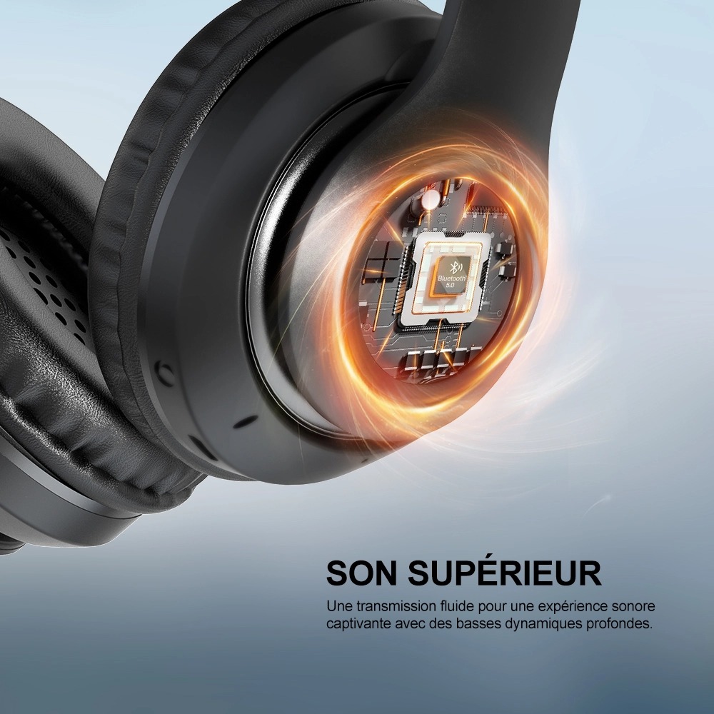 Casque Bluetooth RIVERSONG Rhythm L5 Supra-Auriculaire – Ultra Léger, Confortable, ENC pour Appels Clairs, Noirimage-2