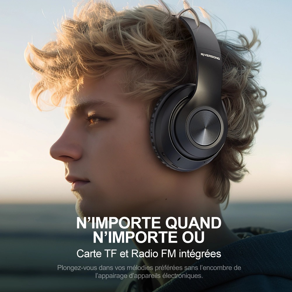 Casque Bluetooth RIVERSONG Rhythm L5 Supra-Auriculaire – Ultra Léger, Confortable, ENC pour Appels Clairs, Noirimage 4