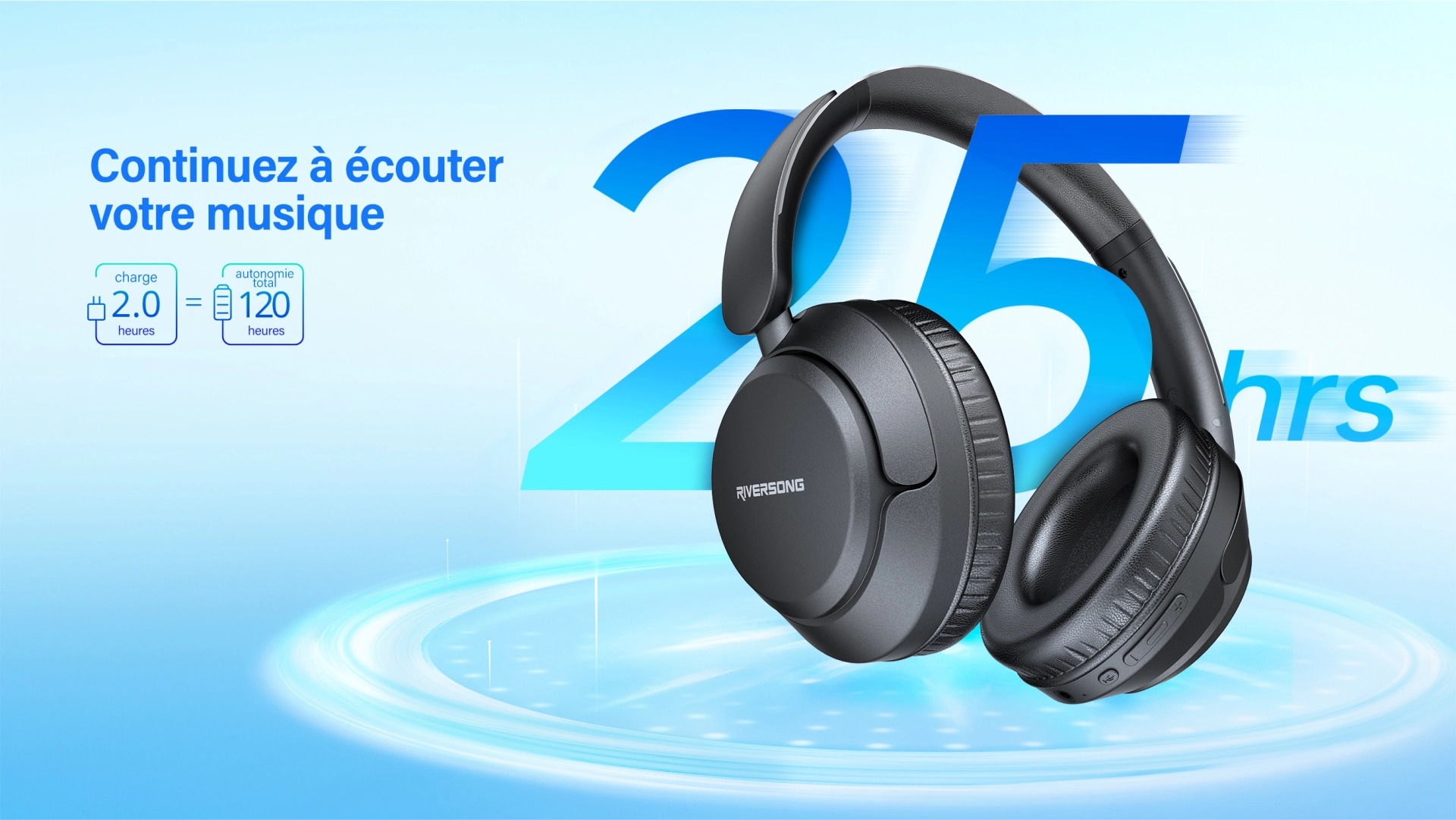 Casque Bluetooth RIVERSONG Rhythm M6 Supra-Auriculaire – Son 360° Immersif, ENC pour Appels Clairs, 25h Autonomie, Noirimage 4