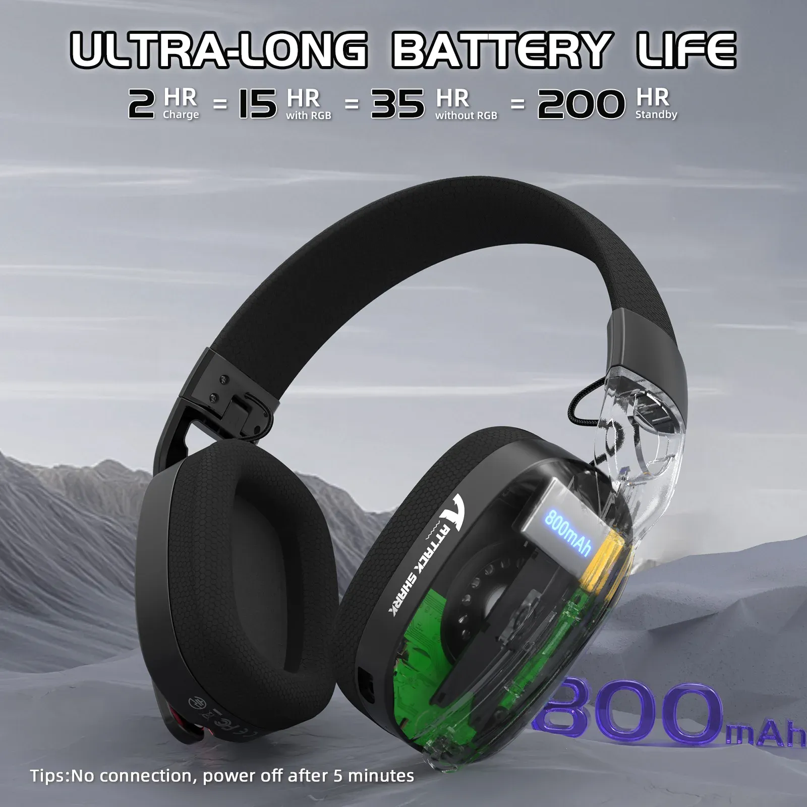 Casque Gaming Sans Fil Attack Shark L90 – Réduction Active du Bruit (ANC), Bluetooth 5.3 & Micro Inclus image 3