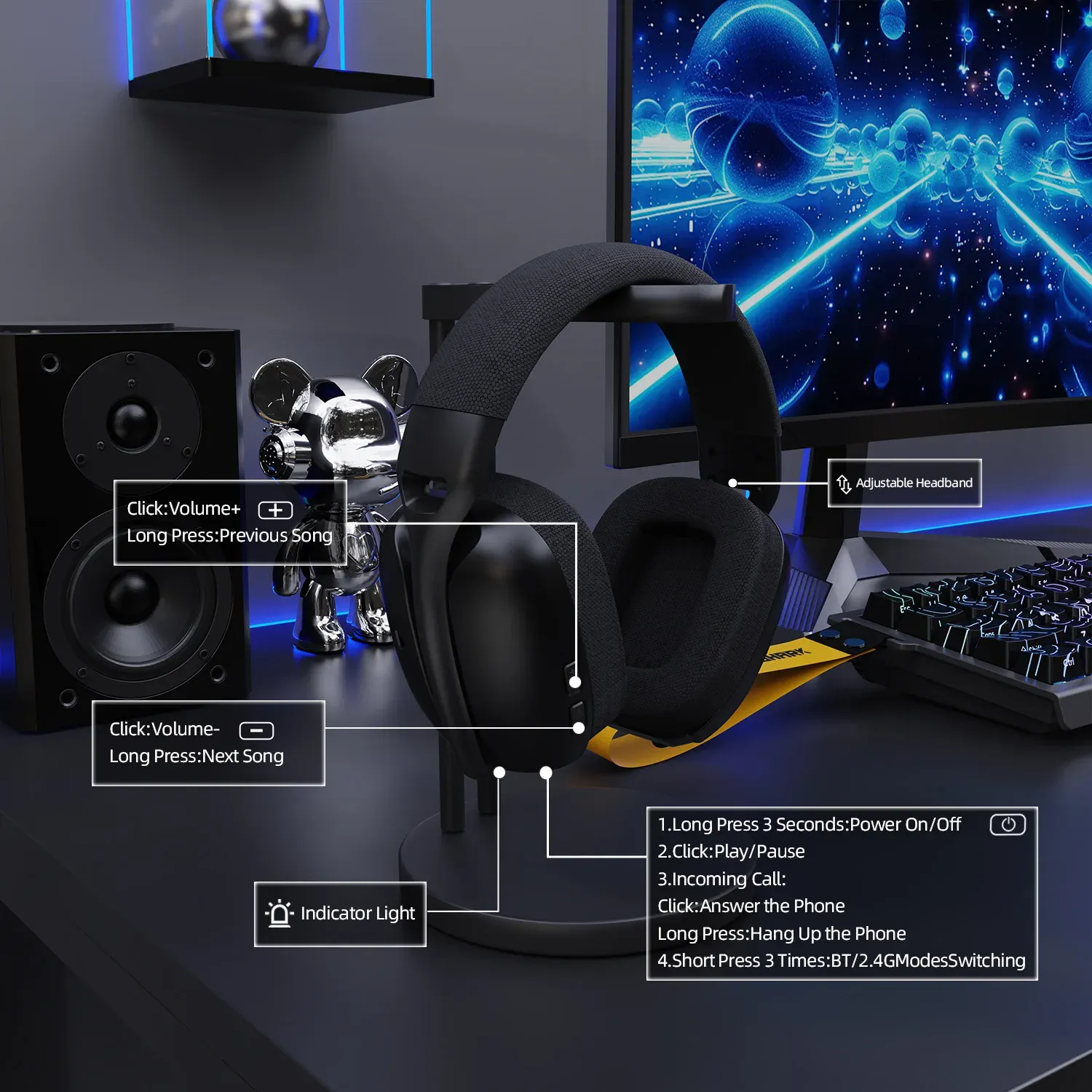 Casque Gaming Trimode Attack Shark L80PRO – 2.4GHz / Bluetooth / Filaire, Réduction Active du Bruit (ANC) & Microimage-2