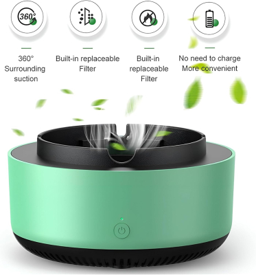 Cendrier Intelligent Purificateur d'Air Auto-Extinguible – Aspiration 360°, Filtration de Fumée & Anion