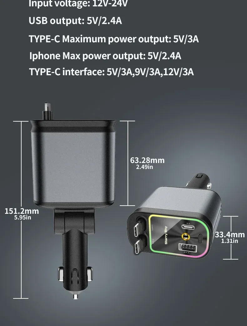 Chargeur de Voiture Rétractable 4-en-1 120W - Charge Rapideimage-2
