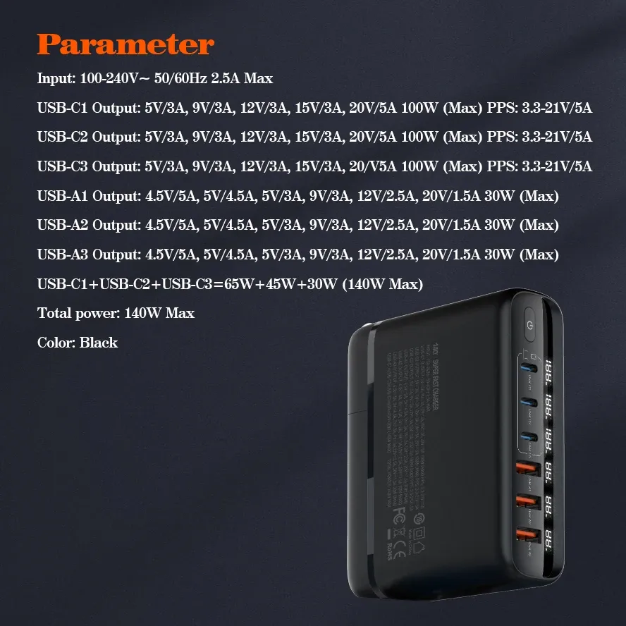 Chargeur LDNIO A6410C 140W – Station de Charge Super Rapide avec Écran LEDimage-2