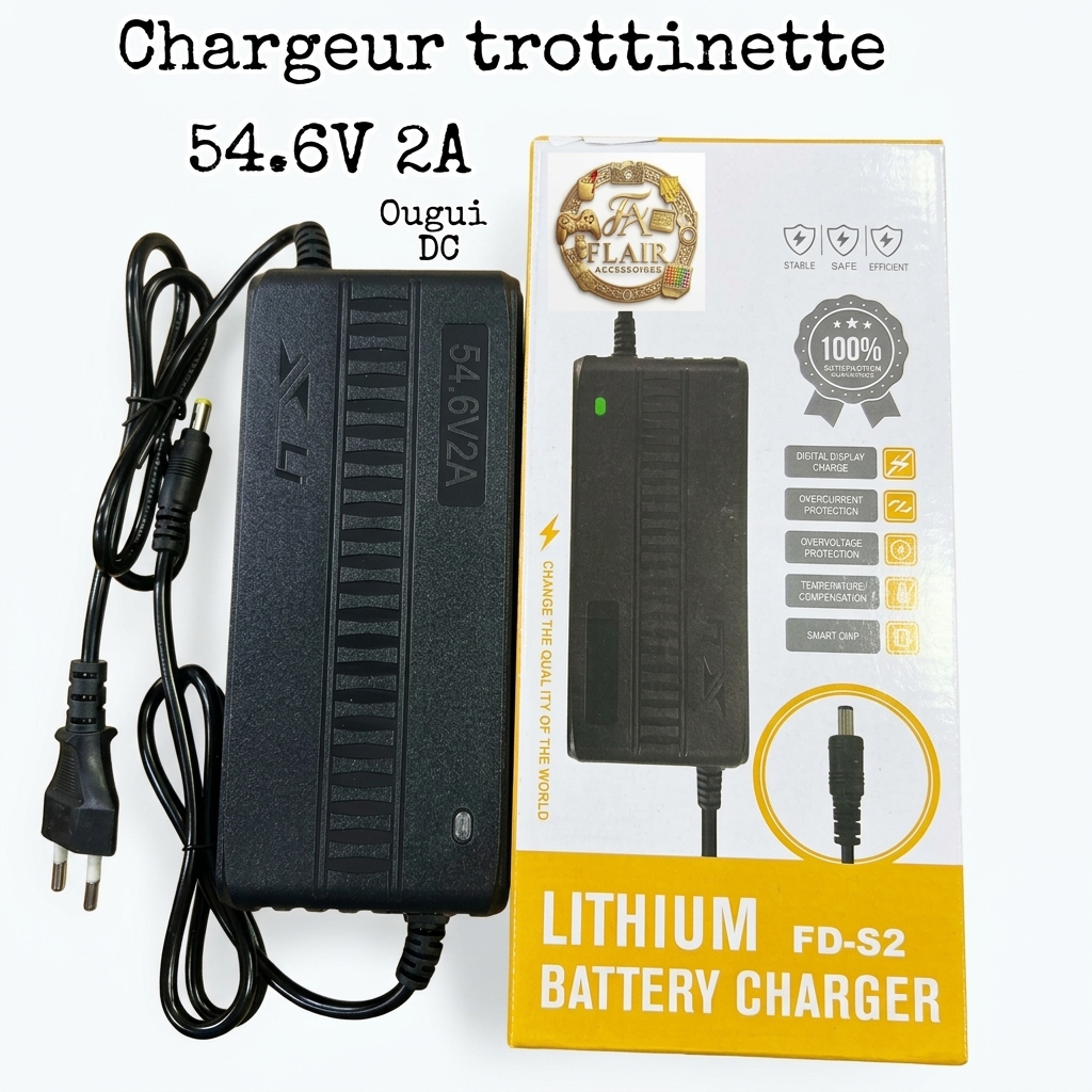 Chargeur Trottinette Électrique 54.6V 2A – Adaptateur Secteur pour Batterie Lithium   