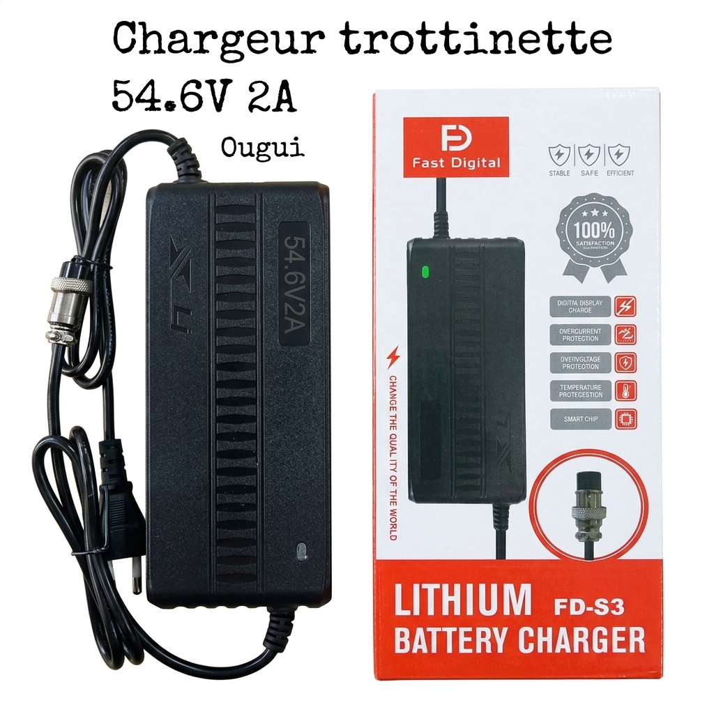 Chargeur Trottinette Électrique 54.6V 2A – Adaptateur Secteur pour Batterie Lithium avec Connecteur Vis GX16image 4