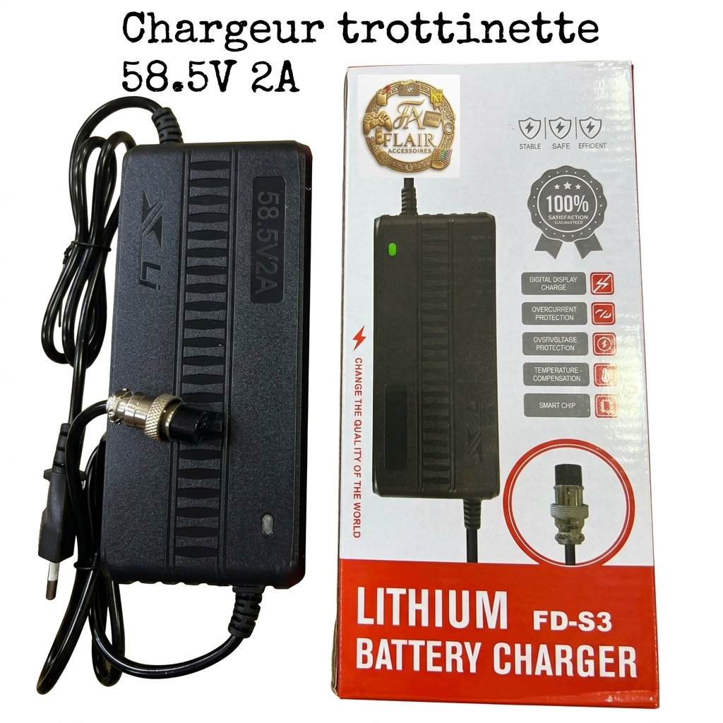 Chargeur Trottinette Électrique 58.5V 2A – Adaptateur Secteur pour Batterie Lithium avec Connecteur Vis GX16 image 3