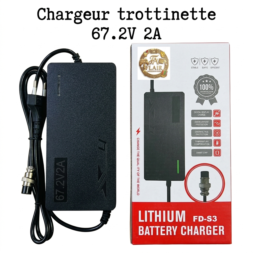 Chargeur Trottinette Électrique 67.2V 2A – Adaptateur Secteur pour Batterie Lithium avec Connecteur Vis GX16image 4