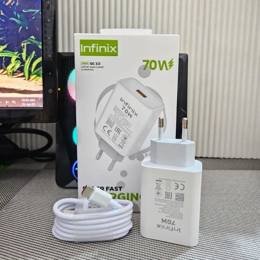 Chargeur Ultra Rapide Infinix 70W - Technologie QC 3.0 & Câble Type-C Inclusimage-2