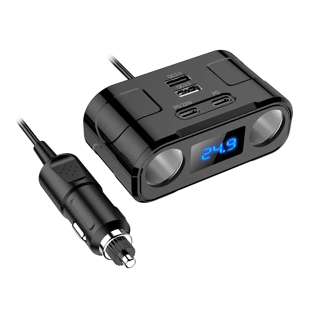 GENERALE - Chargeur Voiture 12V/24V Baseus L12CS - 2x USB-C PD 22W, 2x USB QC3.0 - Allume-Cigare avec Voltmètre