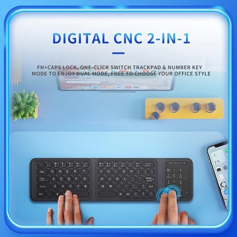 Clavier Bluetooth Pliable avec Pavé Numérique et Touchpad – Design Cuir PU – Multi-dispositifs.image-2
