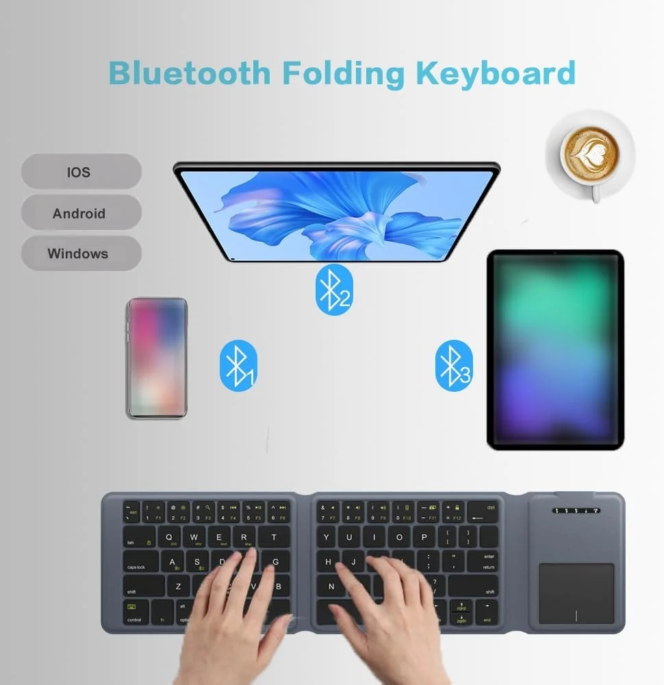 Clavier Bluetooth Pliable avec Pavé Numérique et Touchpad – Design Cuir PU – Multi-dispositifs.image 4