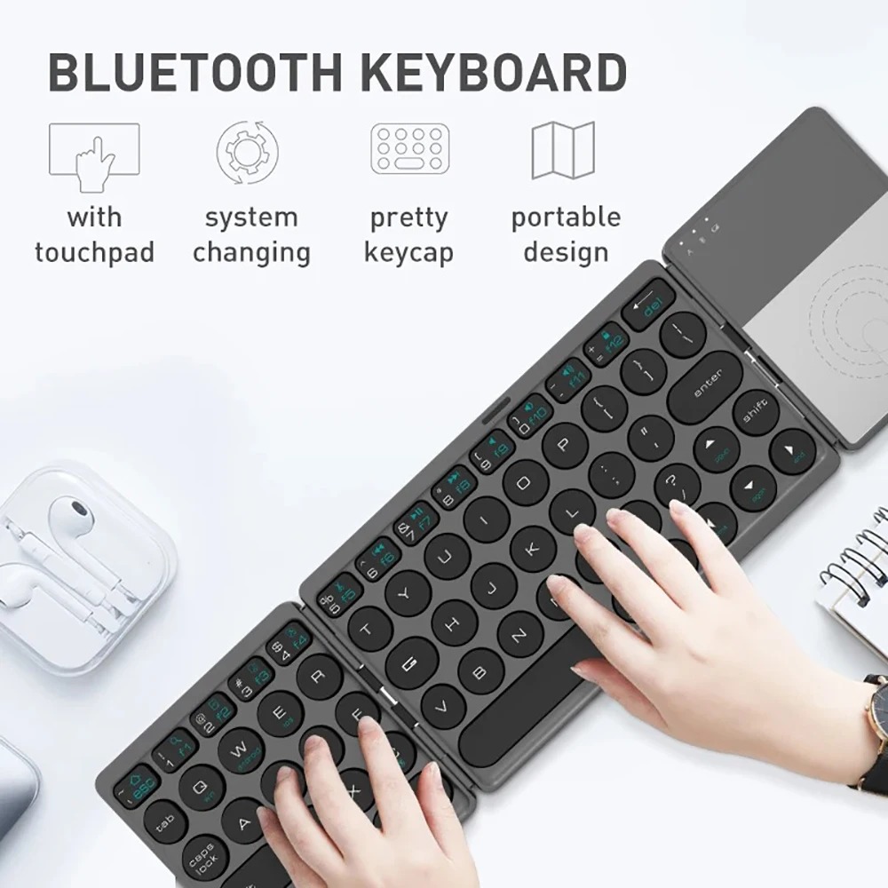 Clavier Bluetooth Pliable Mini avec Touchpad Intégré – Sans Fil, Ultra-Portable pour Tablette, iPad, Android et Windowsimage-2