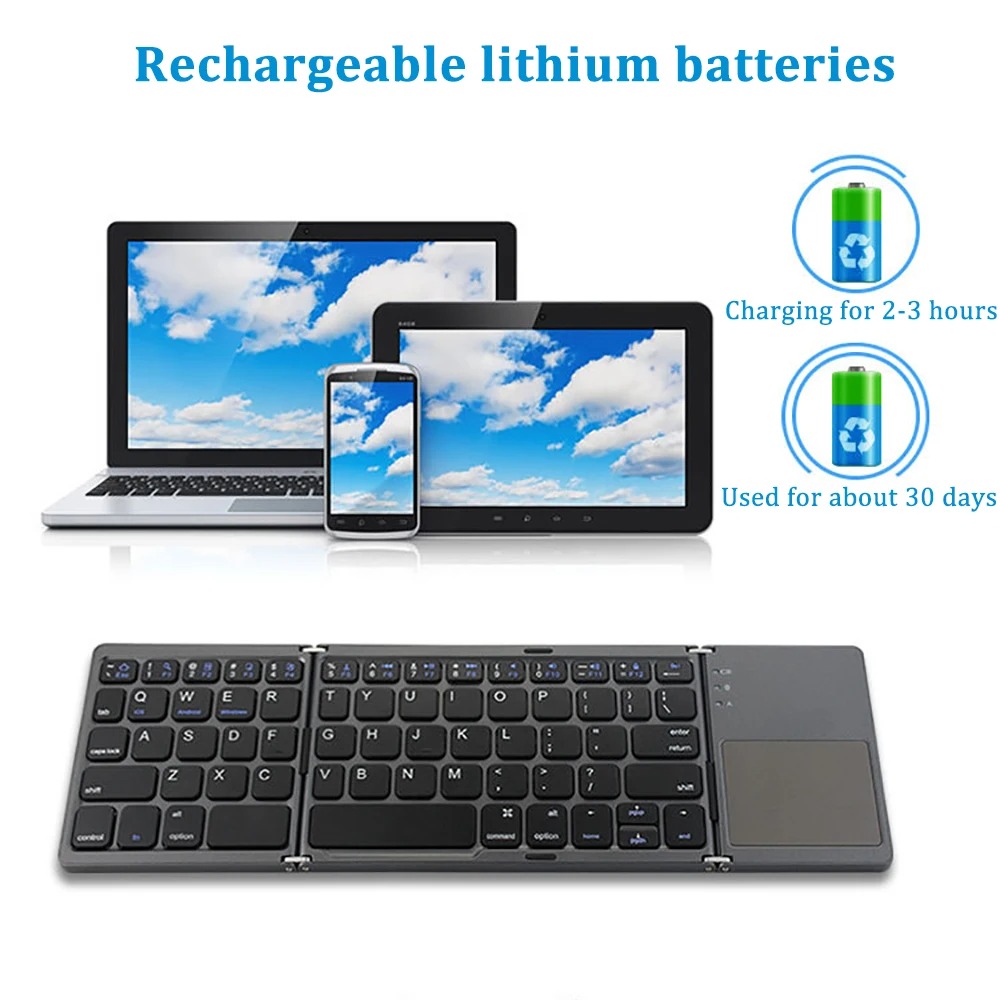 Clavier Bluetooth Pliable Mini avec Touchpad Intégré – Sans Fil, Ultra-Portable pour Tablette, iPad, Android et Windowsimage 4