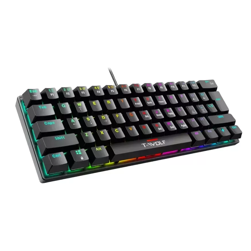 Clavier Gaming Mécanique TWOLF 61 Touches RGB - Panneau Métal image 1