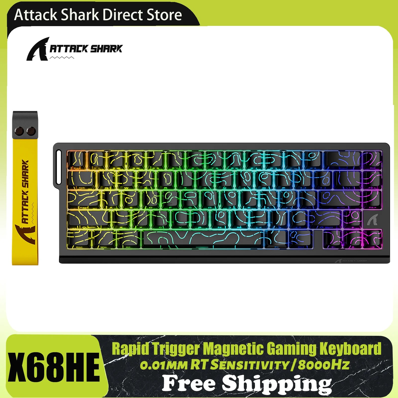 Clavier Magnétique Gamer ATTACK SHARK X68 HE (Rine Trigger) – Polling Rate 8KHz, Précision RT 0.01mm, Layout 60% & RGB image 1