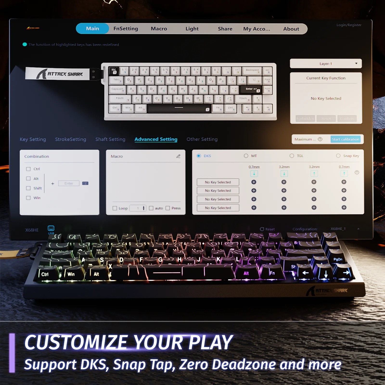 Clavier Magnétique Gamer ATTACK SHARK X68 HE (Rine Trigger) – Polling Rate 8KHz, Précision RT 0.01mm, Layout 60% & RGB image 3