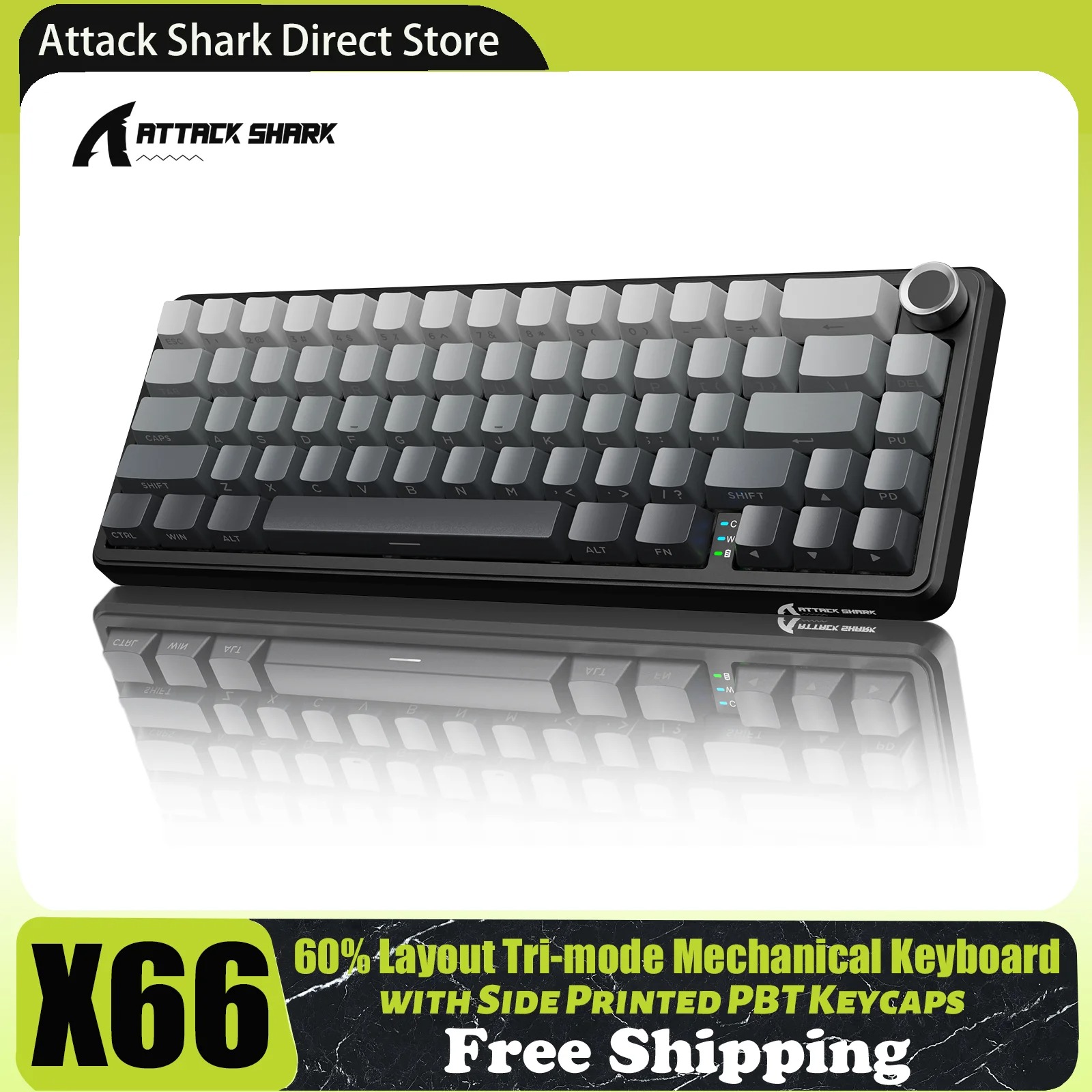 Clavier Mécanique Tri-Mode ATTACK SHARK X66 (Layout 60% ANSI) – Structure Gasket, Hot-Swap, Mousse 5 Couches & RGB