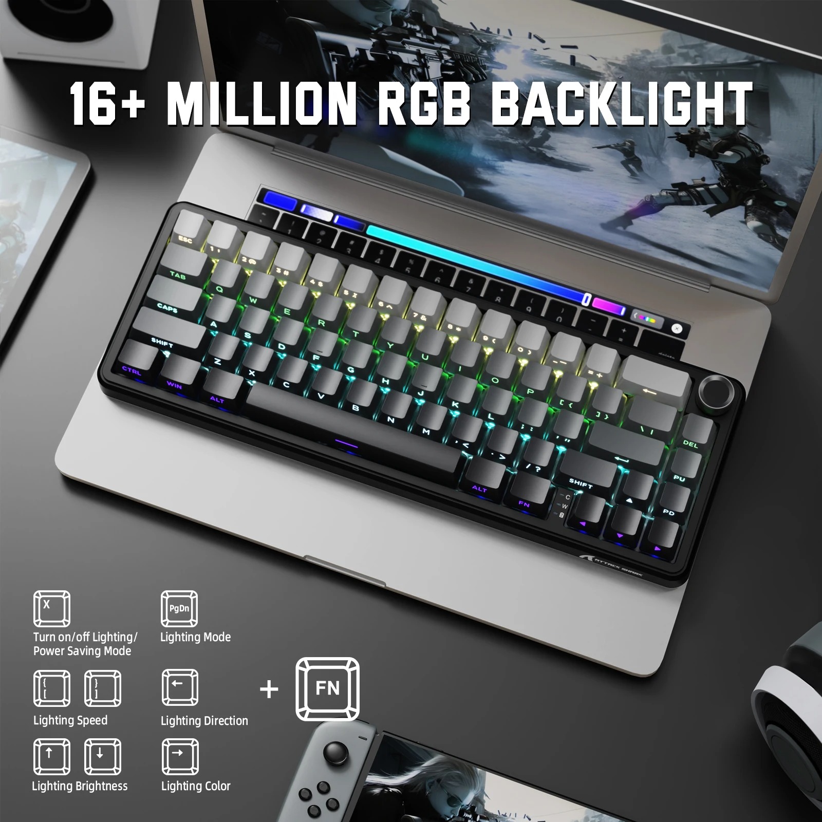 Clavier Mécanique Tri-Mode ATTACK SHARK X66 (Layout 60% ANSI) – Structure Gasket, Hot-Swap, Mousse 5 Couches & RGBimage-2
