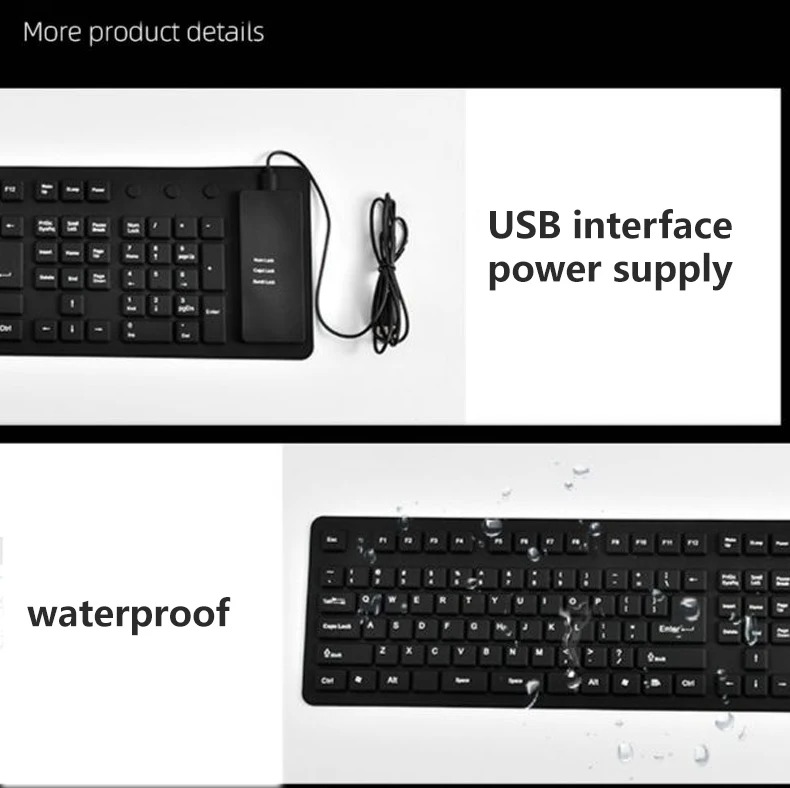 Clavier USB Flexible et Pliable 109 Touches – Étanche, Portable, en Caoutchouc Silicone pour PC et Ordinateur Portable image 3