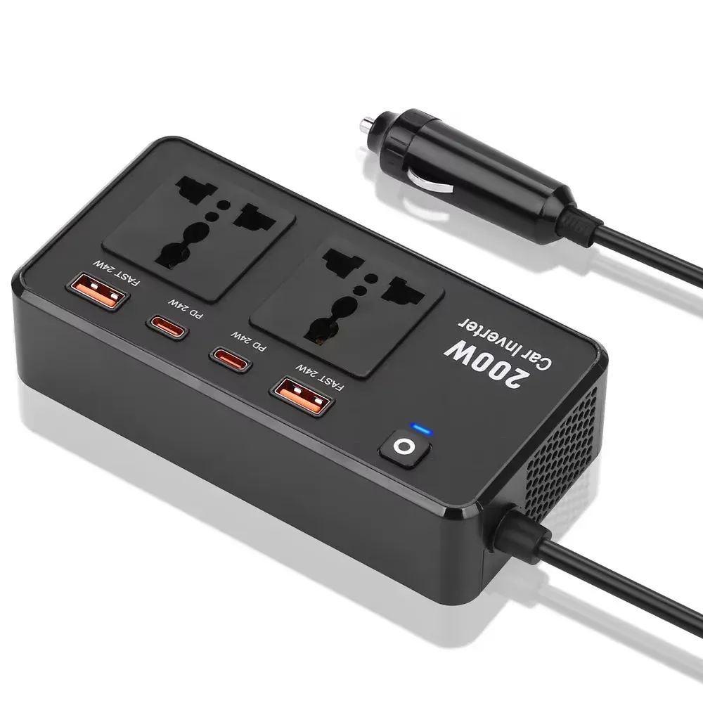GENERALE - Convertisseur de Courant Voiture 200W – Adaptateur 12V/24V vers 220V avec USB-C PD