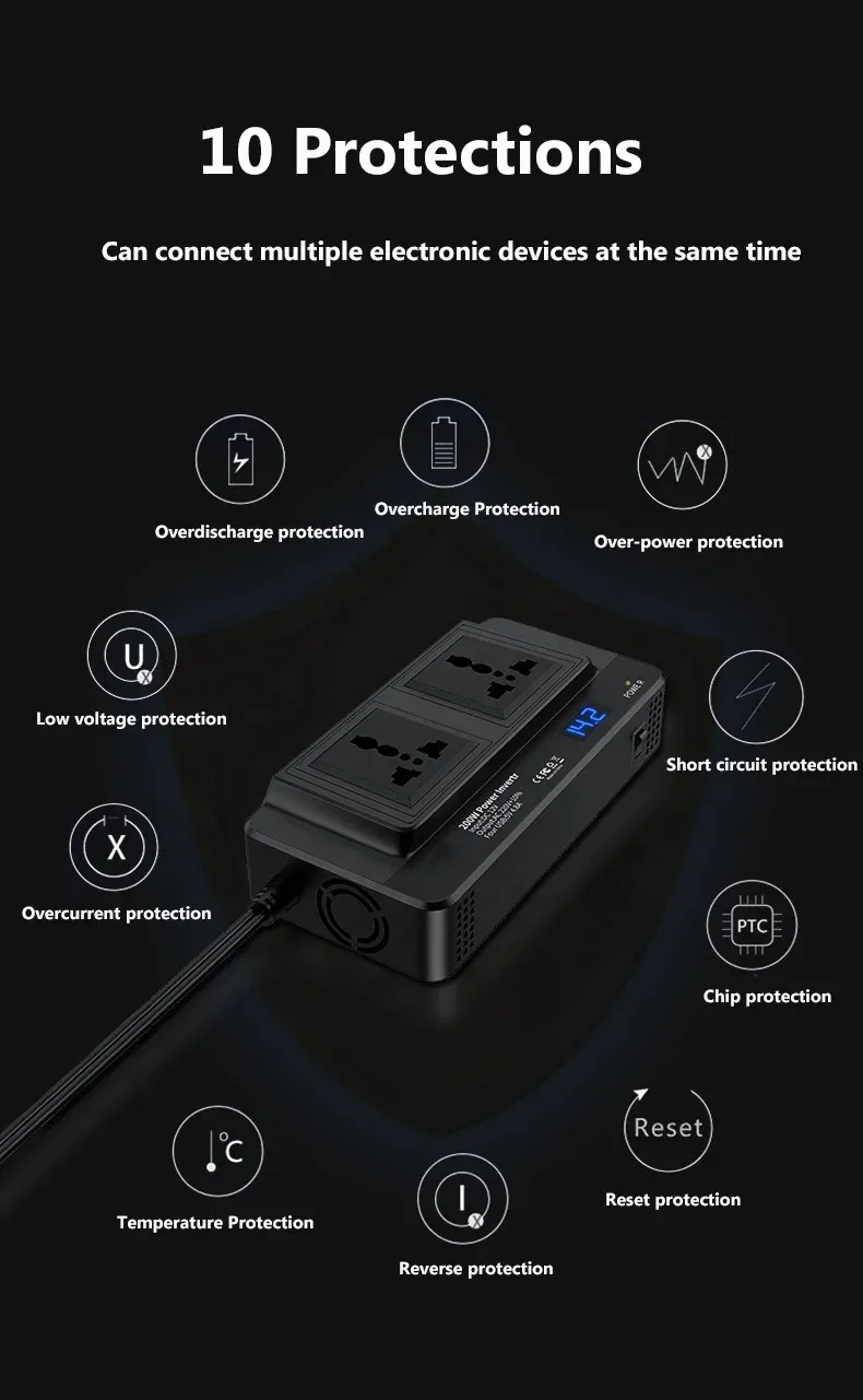 Convertisseur de Puissance Voiture 200W – Adaptateur 12V/24V DC vers 220V AC image 3