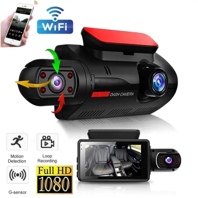 Dash Cam Double Objectif 1080P – Caméra de Voiture avec WIFI et Vision Nocturne