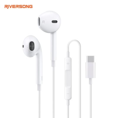 Écouteurs Filaires USB-C RIVERSONG Melody T+ – Son Stéréo HD, Microphone Intégré, Câble 1.2m, Blanc
