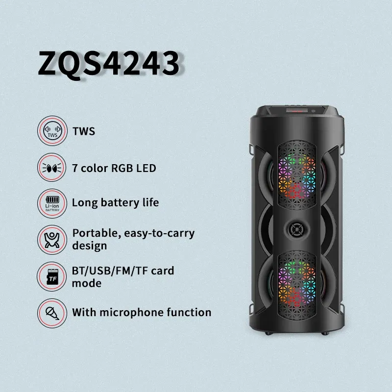 Enceinte Portable Sans Fil ZQS4243 - Son Haute Puissance & Effets Lumineux RGB image 1