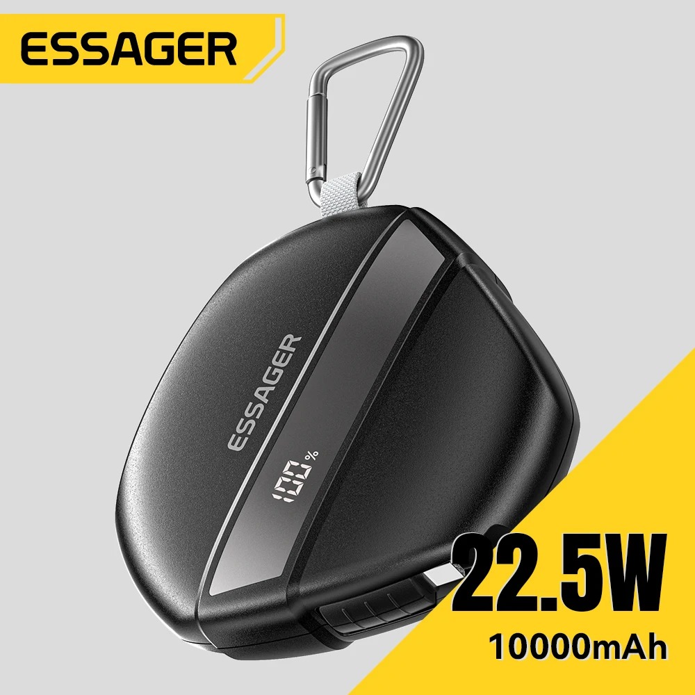 Essager PowerBank Pro 10000mAh – Batterie Externe avec Câble Rétractable & Charge Rapide 22.5W