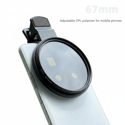 Filtre Polarisant CPL 67mm pour Smartphone – Verre Optique avec Clip Universel