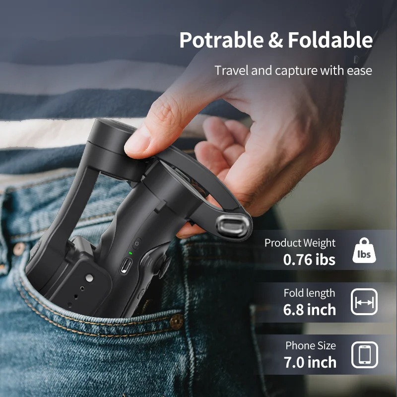 Gimbal Professionnel QAML M3pro+ – Stabilisation 3 Axes pour iPhone & Androidimage 4