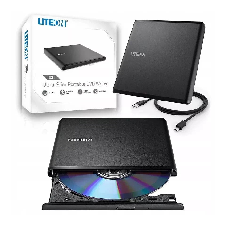 Graveur DVD Externe LiteOn ES1 – Lecteur CD/DVD Ultra-Slim Portable Noir image 1