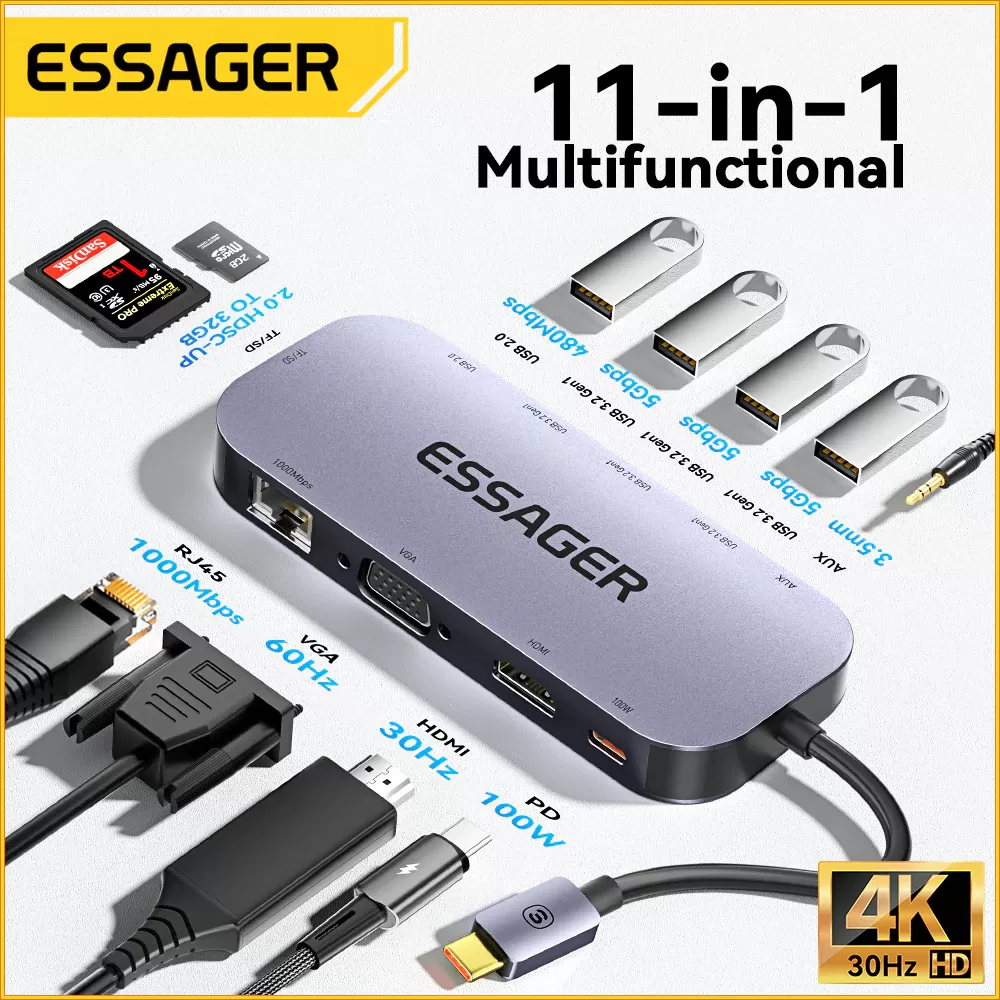 GENERALE - HUB Type-C 11-en-1 Essager Station d'Accueil Universelle