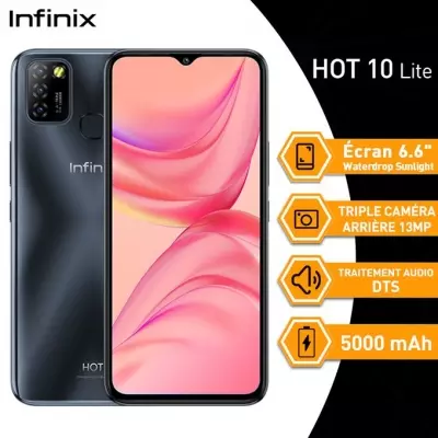 GENERALE - Infinix HOT10 Lite(3GB+64GB)/13MP/Ecran 6.6\'\'HD+/Super charge 10W/5000mAh/Midnight Black