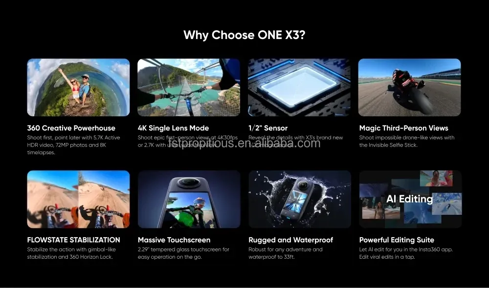 Insta360 X3 – Caméra d'Action 360 Degrés avec Vidéo 5.7K et Stabilisation FlowState image 3