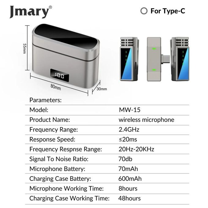 Jmary MW-15 Microphone Sans Fil Double – Connecteur Type-C & Boîtier 48himage 4