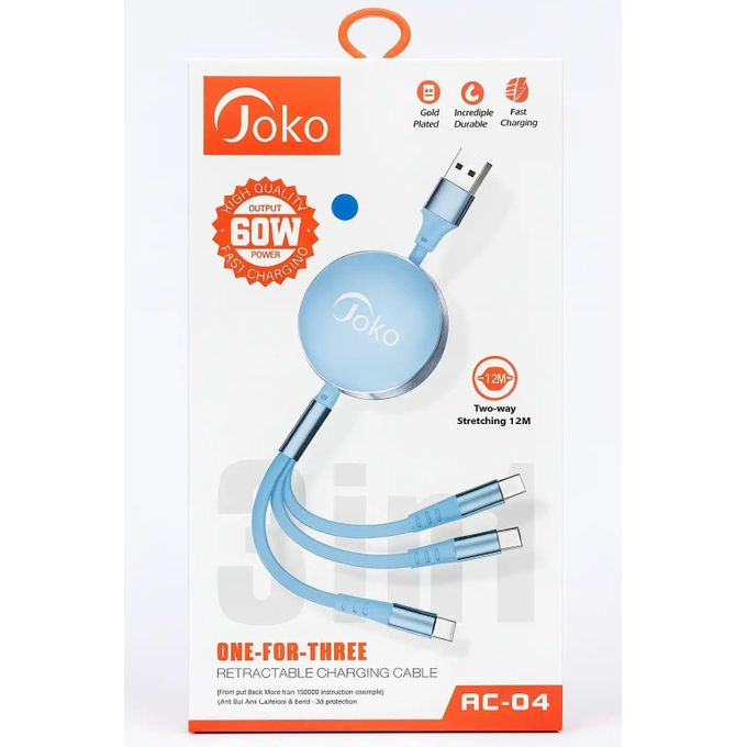 Joko Câble de Charge Intelligent 3-en-1 (60W) – Multi-Connecteurs Premium image 3