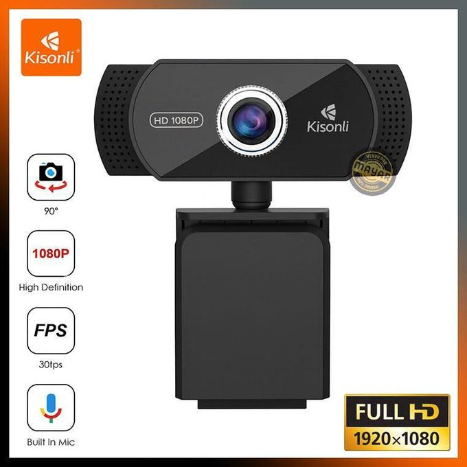 Kisonli Webcam Full HD 1080p – Caméra de Bureau avec Microphone USB Intégré image 1