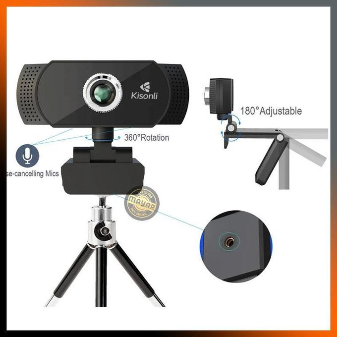 Kisonli Webcam Full HD 1080p – Caméra de Bureau avec Microphone USB Intégréimage-2