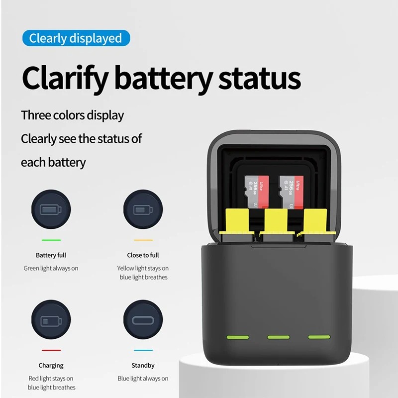 Kit Batterie TELESIN 1750 mAh Haute Capacité pour GoPro Hero 12/11/10/9 – Chargeur Rapide et Stockage Carte TFimage 4