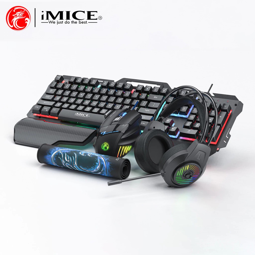 GENERALE - Kit Gaming 4 en 1 MICE GK-450 Filaire – Clavier Suspendu Lumineux, Souris PUBG, Casque Audio, Tapis de Souris
