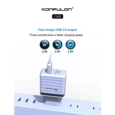 Konfulon QC3.0 chargeur Murale rapide 2.4A Avec cable Usb Type-C pour  Smartphone - Media-shopping.ma