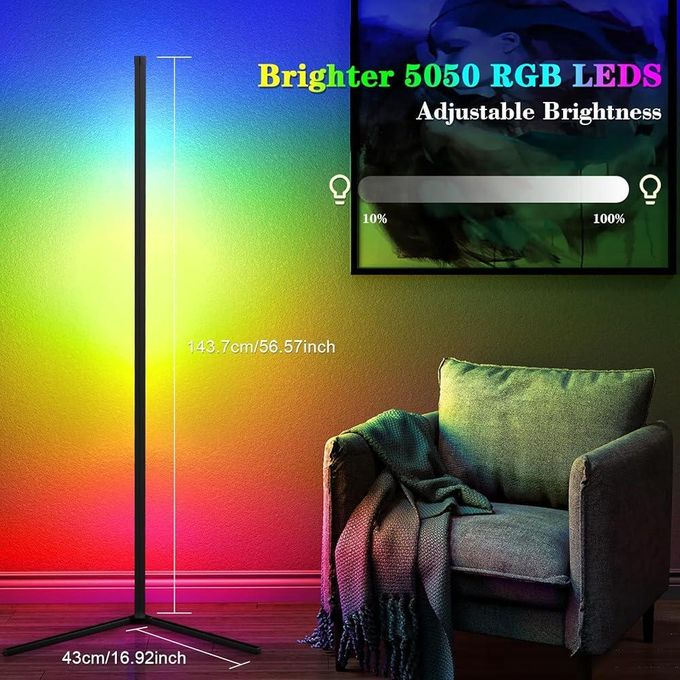 Lampadaire LED d'Angle RGB 142 cm – Lampe d'Ambiance Connectée avec Télécommande image 1