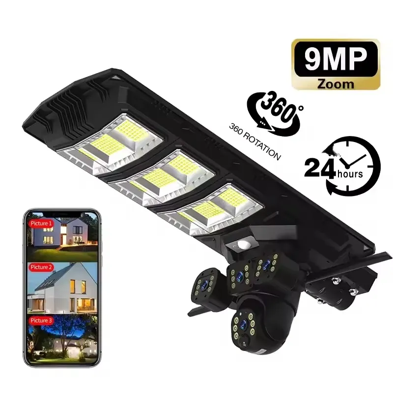 Lampadaire Solaire Sécurité 2-en-1 — Éclairage LED Autonome & Caméra de Surveillance Wi-Fi