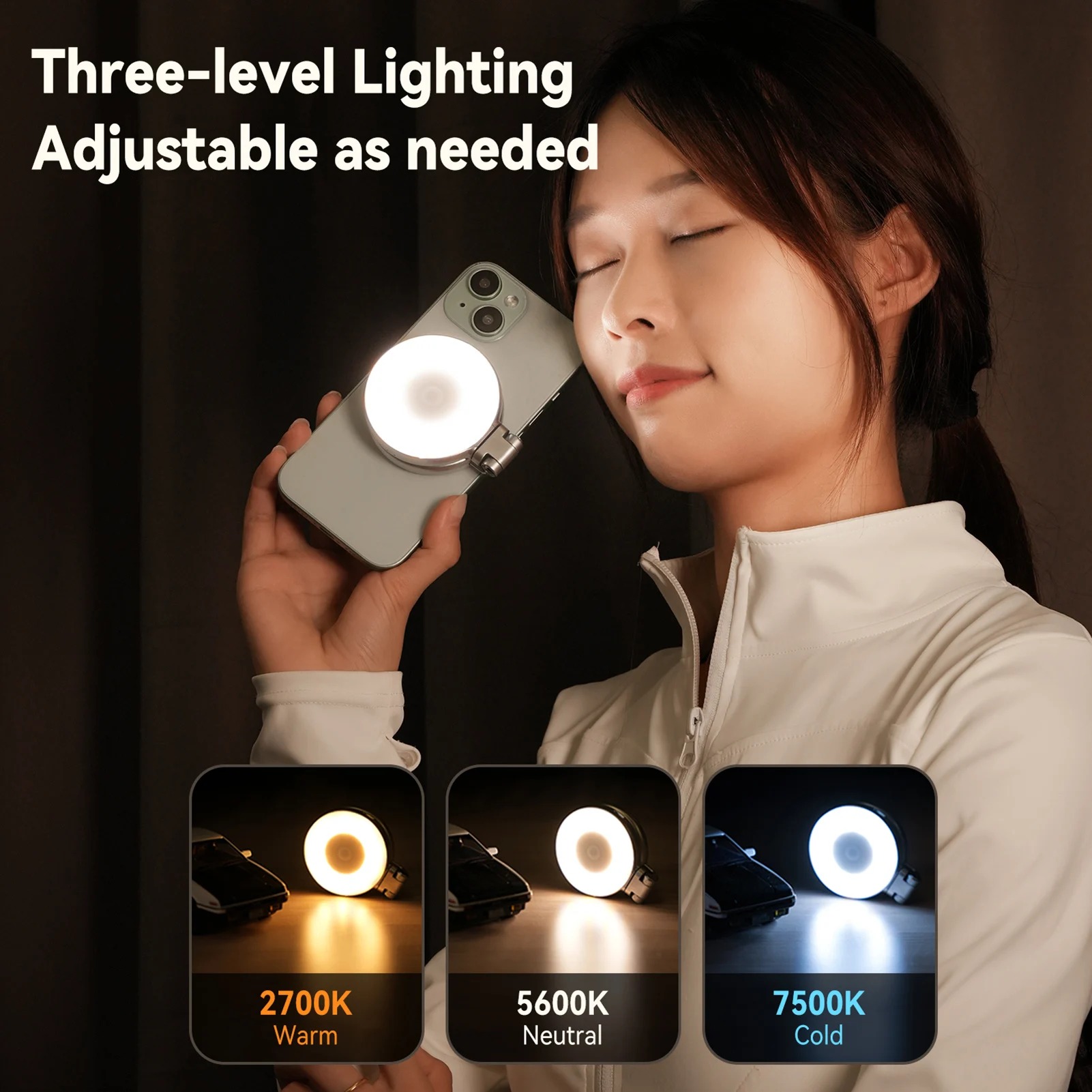 Lampe Selfie Magnétique LED – Éclairage Dimmable 2700K-7500K pour iPhone & Androidimage 4