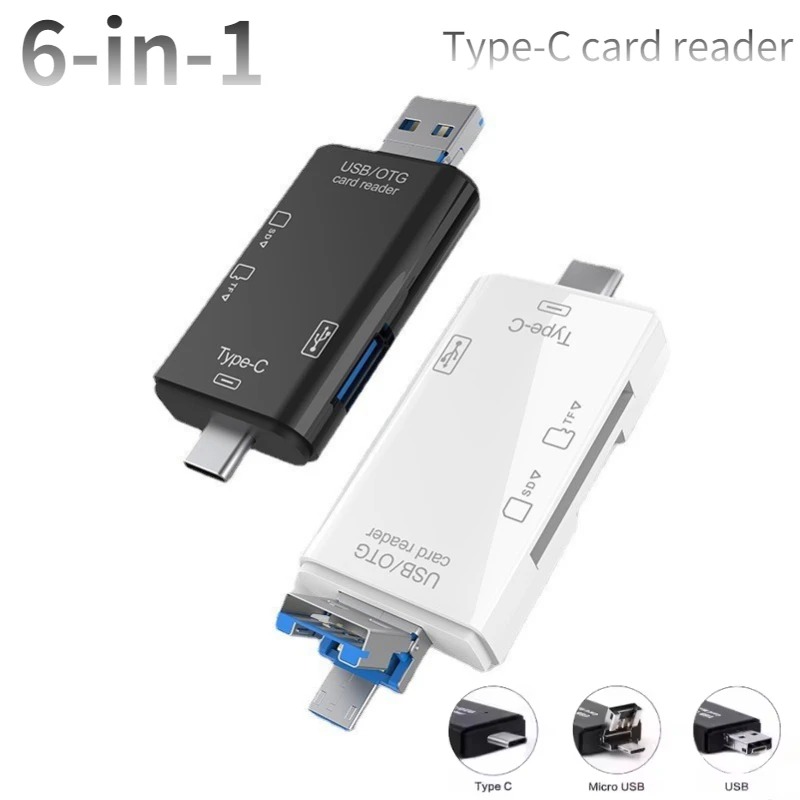 GENERALE - Lecteur de Carte OTG 6 en 1 Type C – Adaptateur USB 2.0 Haute Vitesse, Micro SD, Clé USB, pour Smartphone Android et PC