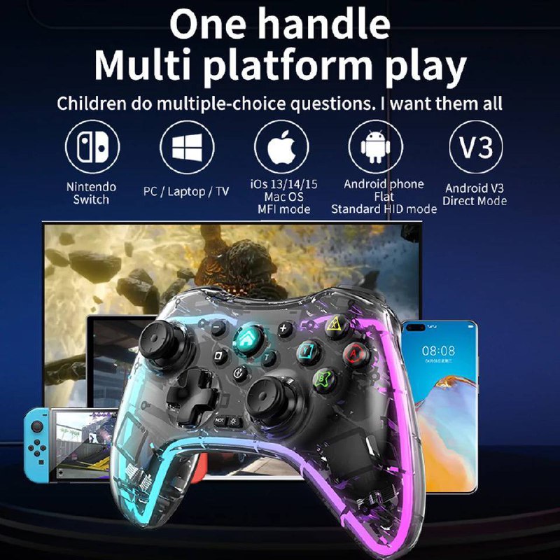 Manette de Jeu sans fil Bluetooth RGB pour Android, iOS, PC et PS3/PS4. image 3
