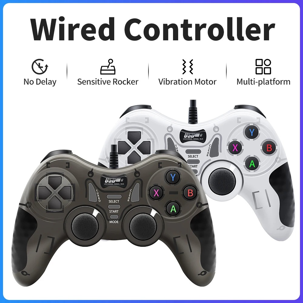GENERALE - Manette PC Filaire Pro – Joystick USB avec Double Vibration pour Steam & PS3